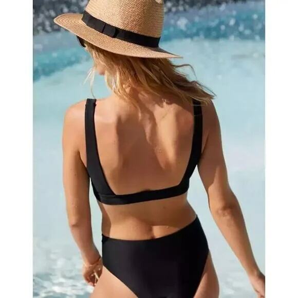 NWT! Aerie Banded Wide Strap Scoop Bikini Top in Solid Black - Size Small - Picture 2 of 9